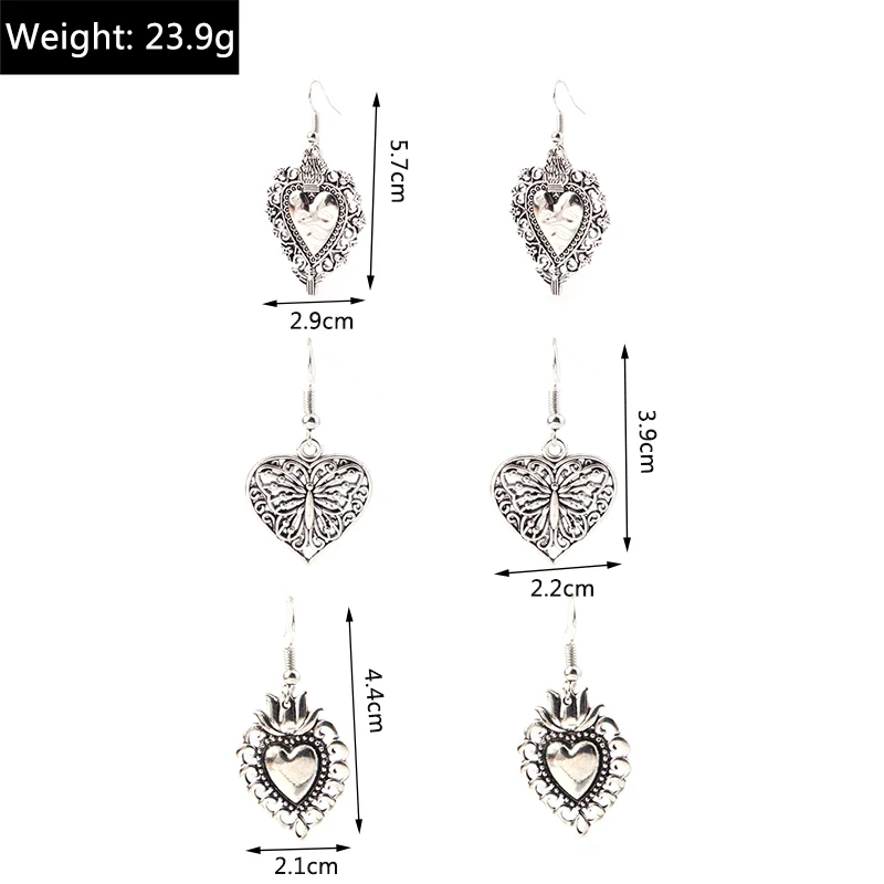 3 Paar/Set ethnische Metall-Ohrringe mit Liebesherz-Anhänger für Frauen und Mädchen, Party, Festival, Schmuck, Geschenke – Detail 3
