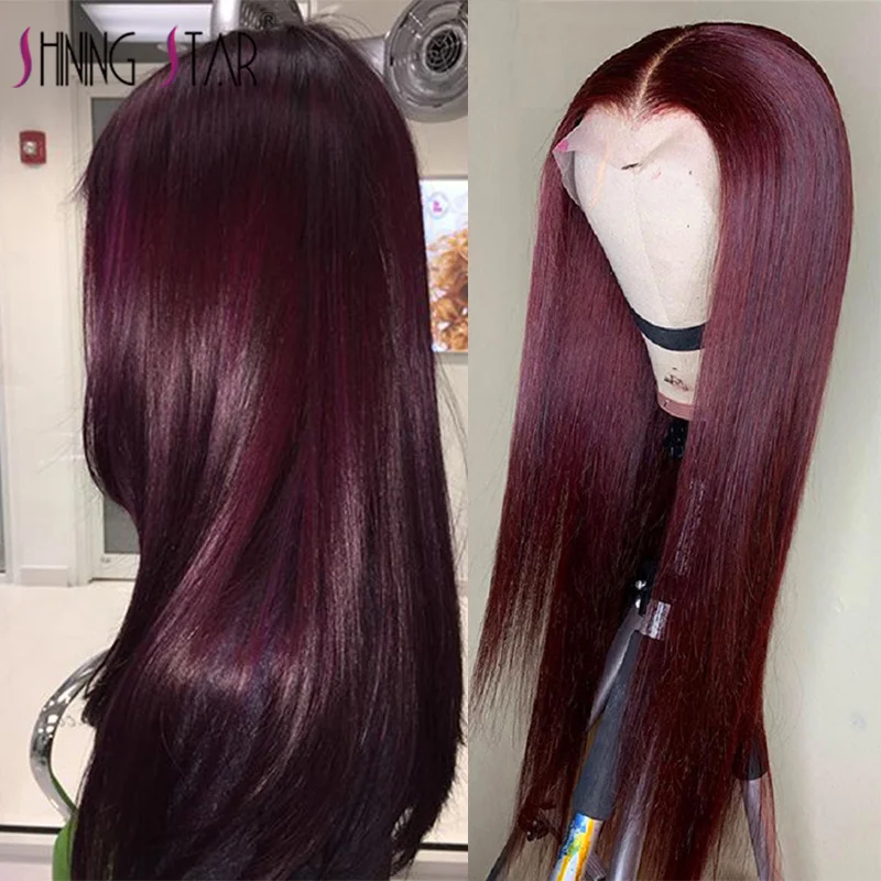 32 34 Inch Burgundy 99J Bone Straight 13X6 Lace Frontal Wigs Hot Red Human Hair For Women Colored Lace Front Human Hair Wig