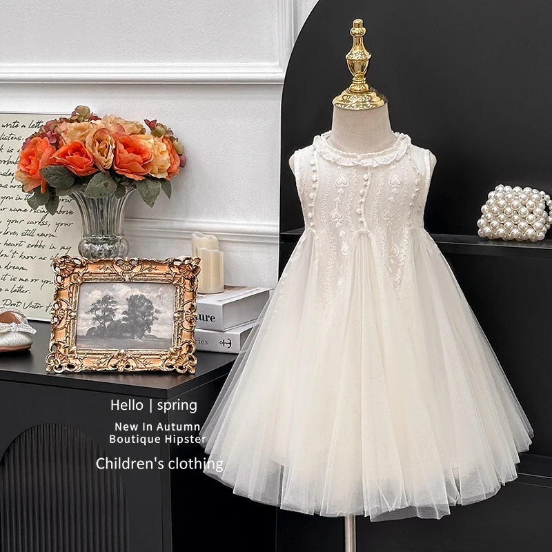 

Girls' fashionable princess dress, summer children's stylish birthday dress, sleeveless dress