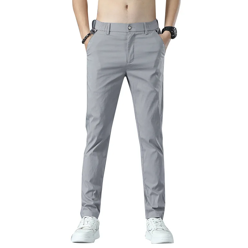 

Летние мужские тонкие повседневные брюки, мужские свободные быстросохнущие брюки из ледяного шелка, прямые брюки, мужские модные удобные брюки для взрослых, джентльменов