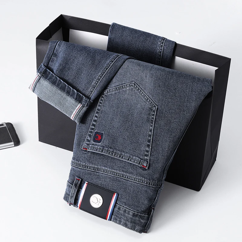 Men's Slim Fit Straight Leg Jeans European Style Versatile Business Casual Stretchy Long Pants