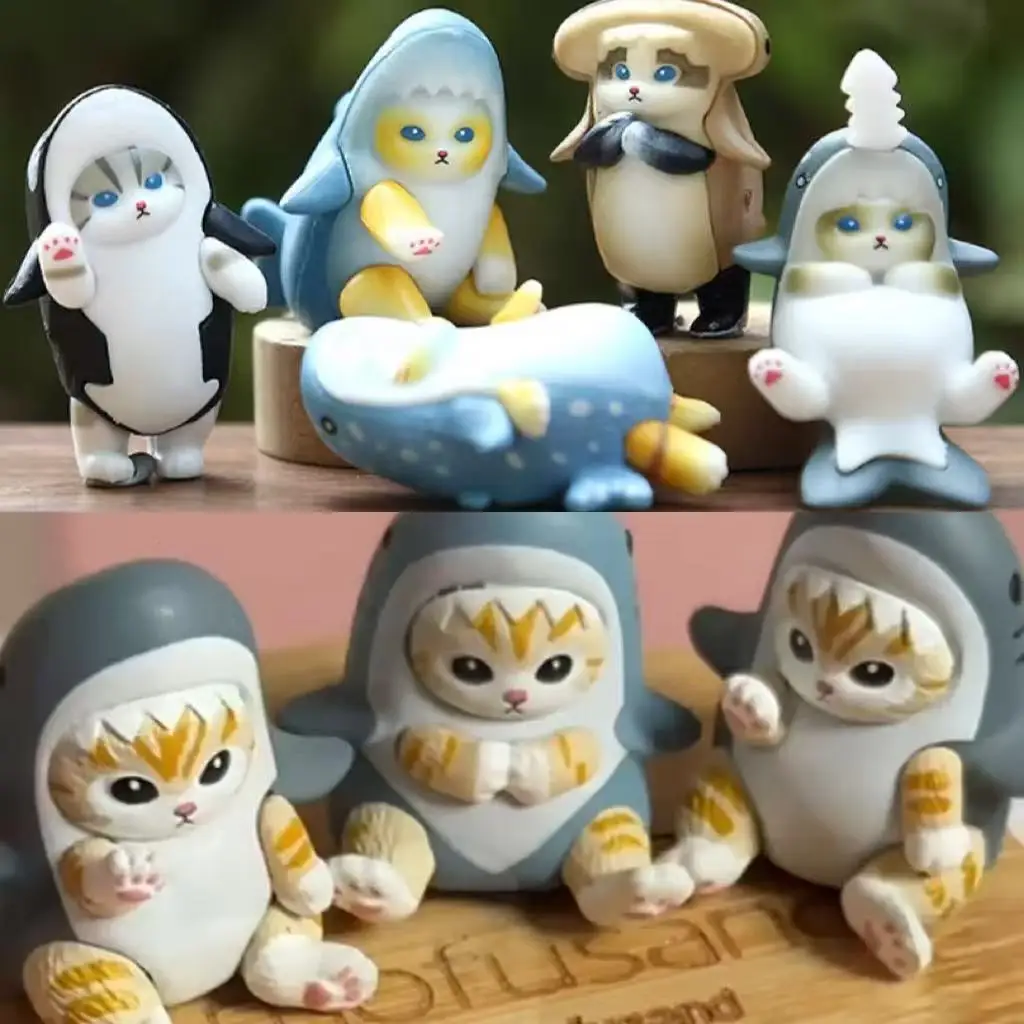 

In Stock Mofusand Shark Cat Marine Animals Blind Box Kawaii Action Figures Toy Desktop Decoration Cute Collection Gifts ﻿