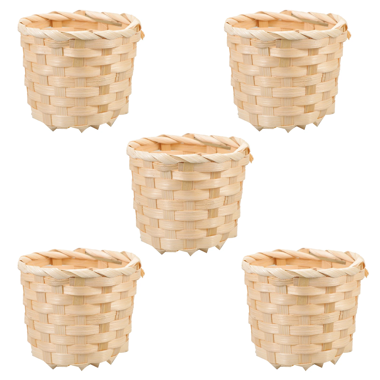 

5pcs Bamboo Woven Storage Basket Practical Hand Made Food Serving Container For Kitchen Home Fruit Bread Snack Organizer
