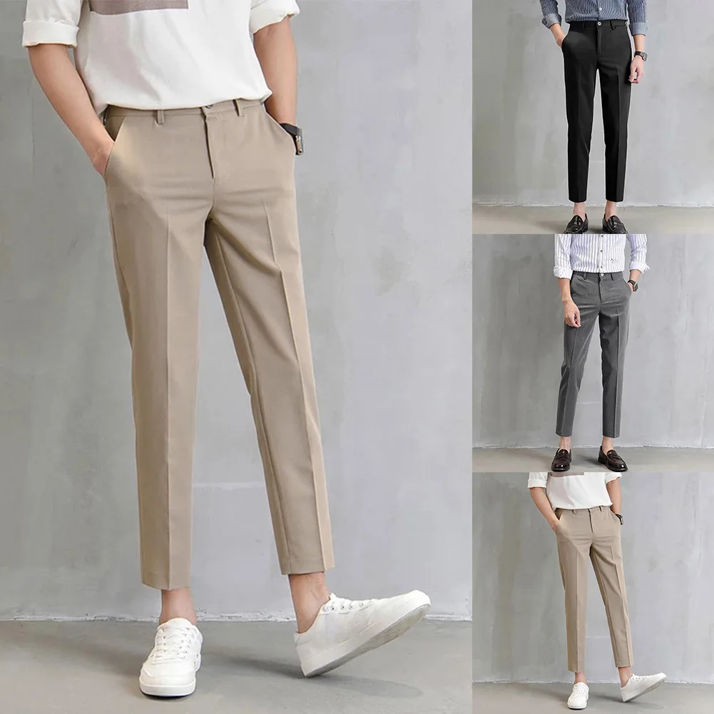 Men Casual Pants Small Feet Straight Korean Style Blazer Trousers Streetwear