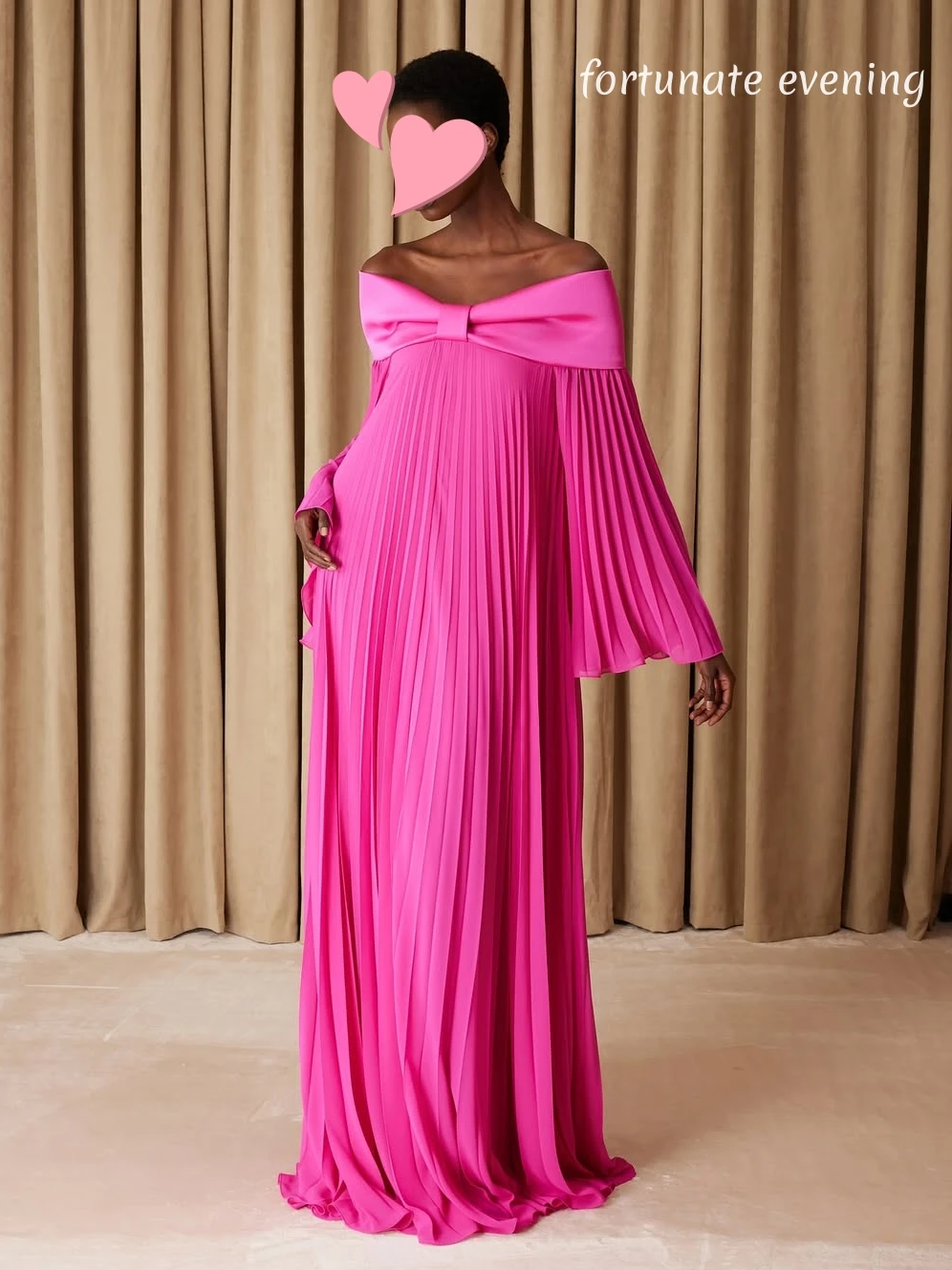 

Fortunate Evening Elegant Vintage Sweet Pink Bow Boat Neck Satin New Customized Formal Occasion Prom Dress Evening Party Gowns