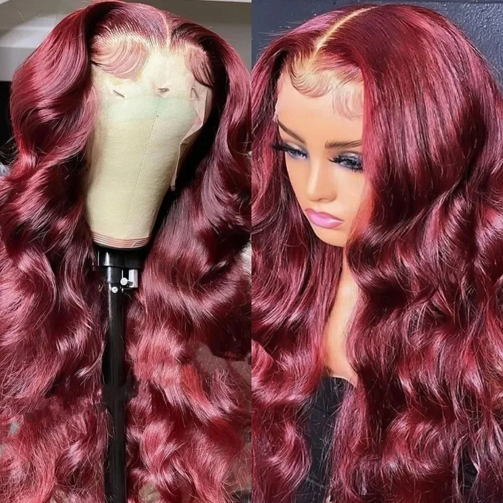 Burgundy Body wave 13x4 lace front colored wigs 30 inch Brazilian Glueless Wigs 13x6 hd lace frontal human hair wig for women