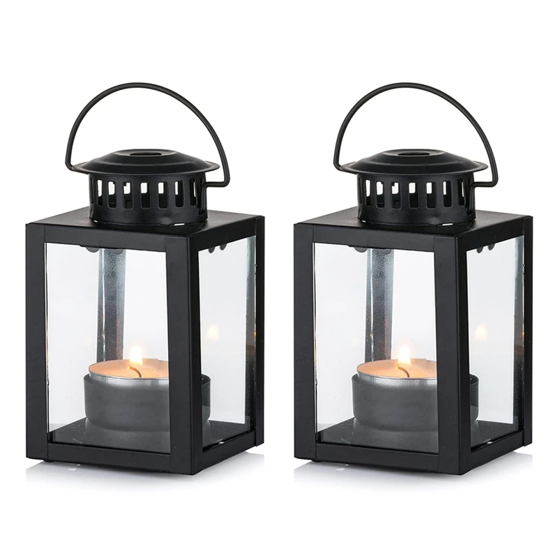 M11K-Lanterns For Candles Garden Lanterns, 2 Pcs Vintage Style Hanging Small Lanterns For Tealight Candle, Tea Light Holders