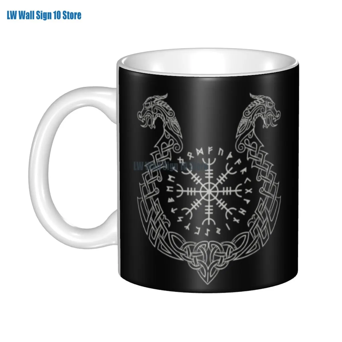 Viking Helm Of Awe Mugs Personalized Norse Compass Ceramic Coffee Mug Cup Creative Present Outdoor Work Camping Cups