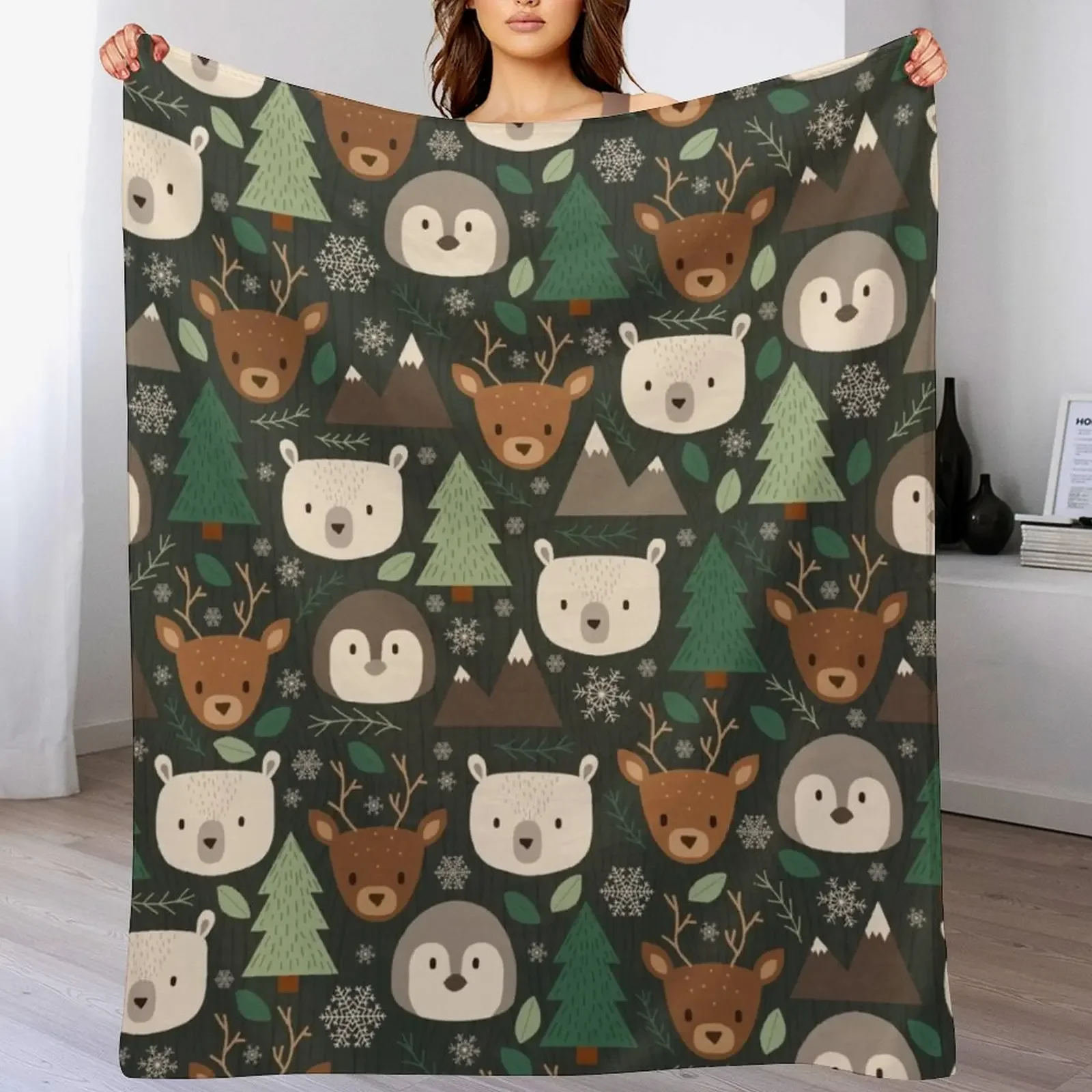 

Winter Creatures Throw Blanket Comforter Hairys bed plaid Blankets