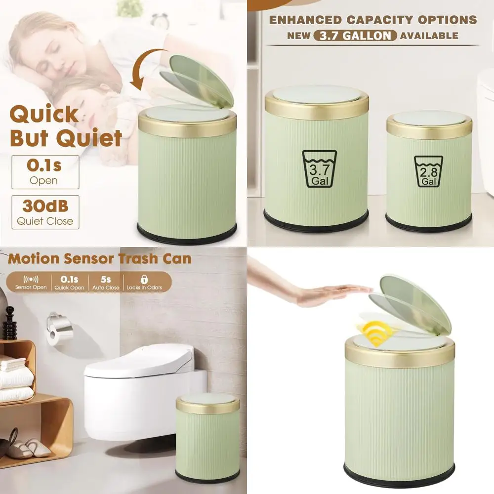

Automatic Touchless 3.7 Gallon Bathroom Trash Can, Ideal for Diapers and Pet Waste, Suitable for Home and Office - Green