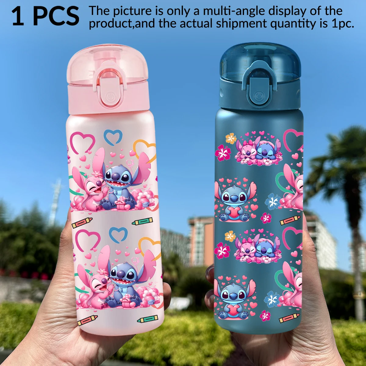 

1 шт., бутылка для воды Disney Stitch Heart, 26 унций, герметичная пластиковая спортивная бутылка для путешествий на открытом воздухе, подарок на день рождения, подарки на День Святого Валентина