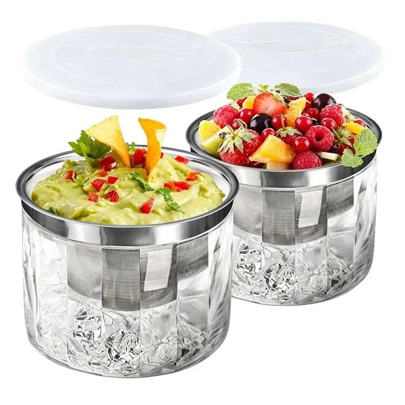 B23B 2 Pcs Chilled Dip Bowl, Ice Serving Bowl With Lid For Parties, Cold Serving Dish For Hummus, Salsa, Guacamole, Sauces