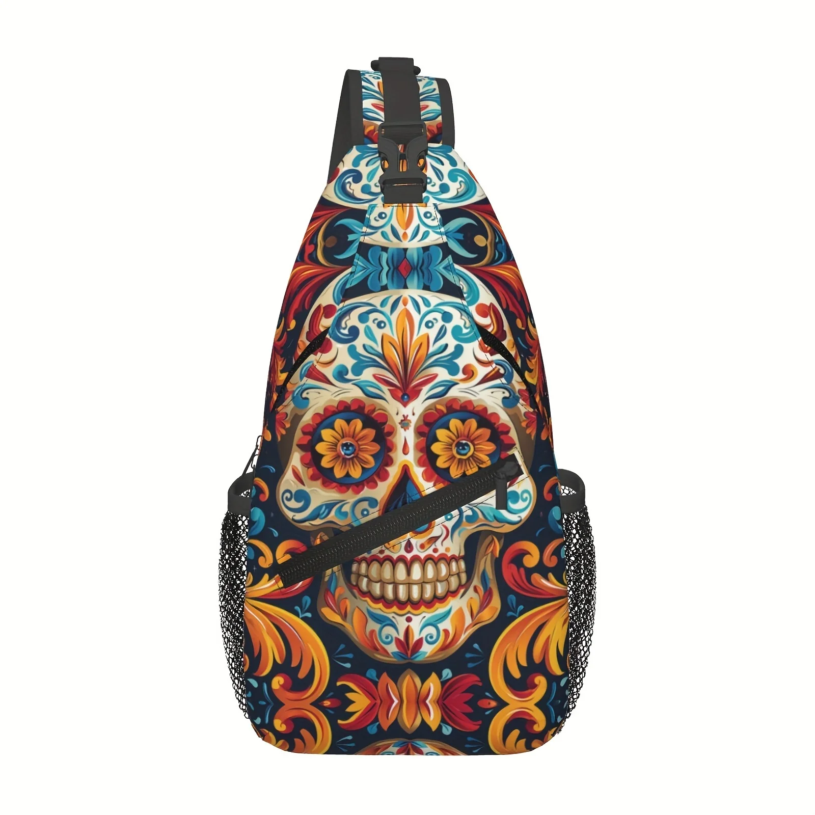 

Gothic Sugar Skull Crossbody Chest Bag Hiking Backpack Shoulder Bag Folding Large Capacity Fashion Durable For Shopping Work Bag