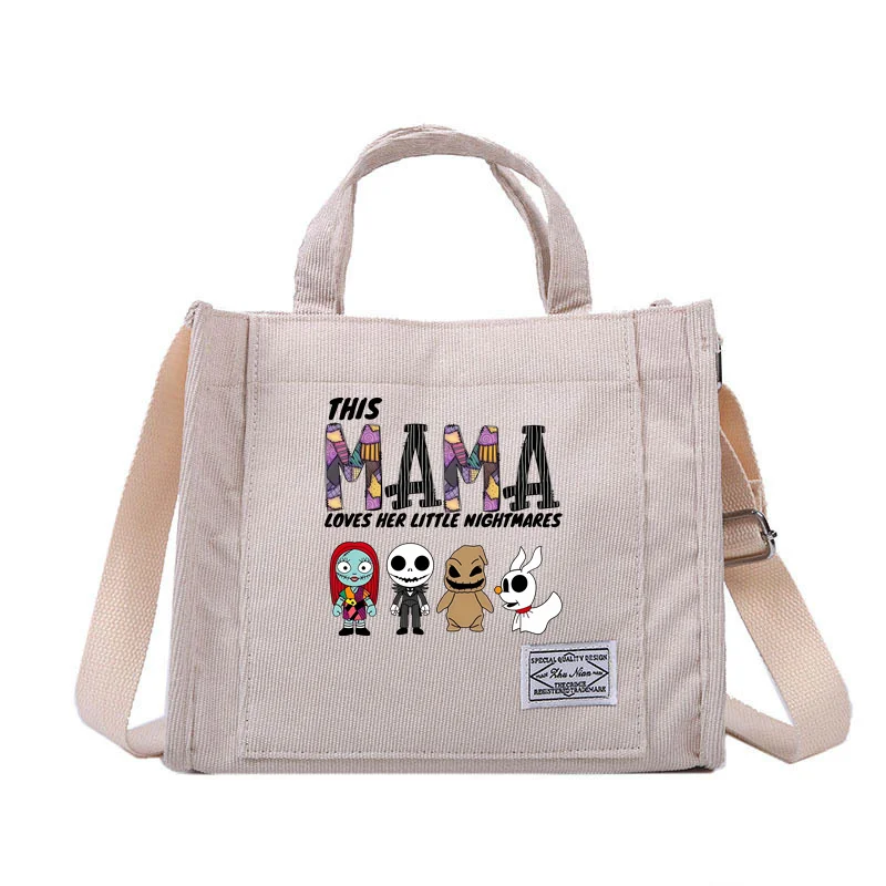 The Nightmare Before Christmas Disney tas Corduroy untuk wanita tas belanja tas tangan gadis Messenger tas bahu wanita kecil