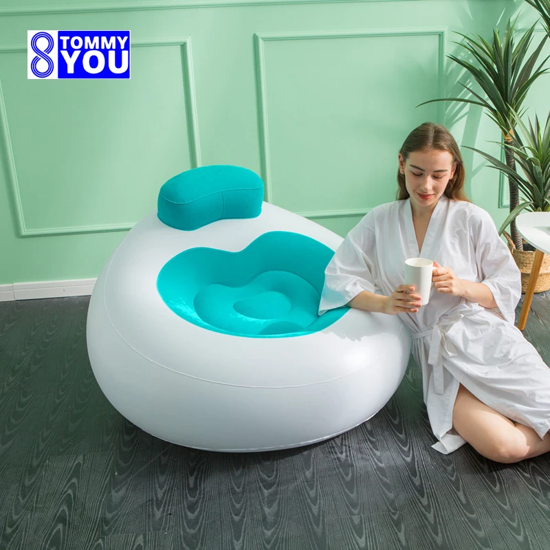 Nuevo amor sofá inflable flocado para una sola persona decoración del hogar balcón ocio almacenamiento plegable con almohada sillón perezoso