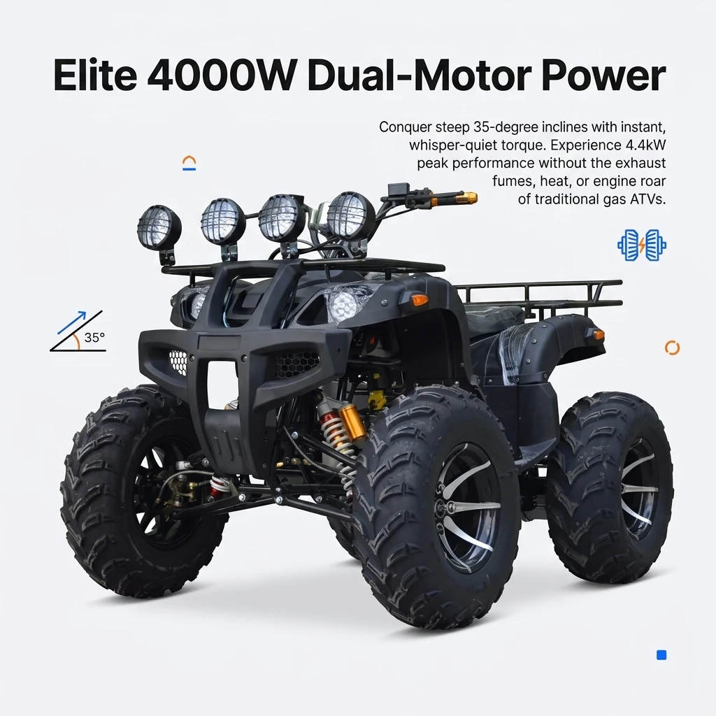 72V 4000W Dual Motor Electric ATV for Adults, 4WD/2WD Electronic Switch 55km/h Quad, Heavy Duty 12-inch Wheel Farm 4-Wheeler.