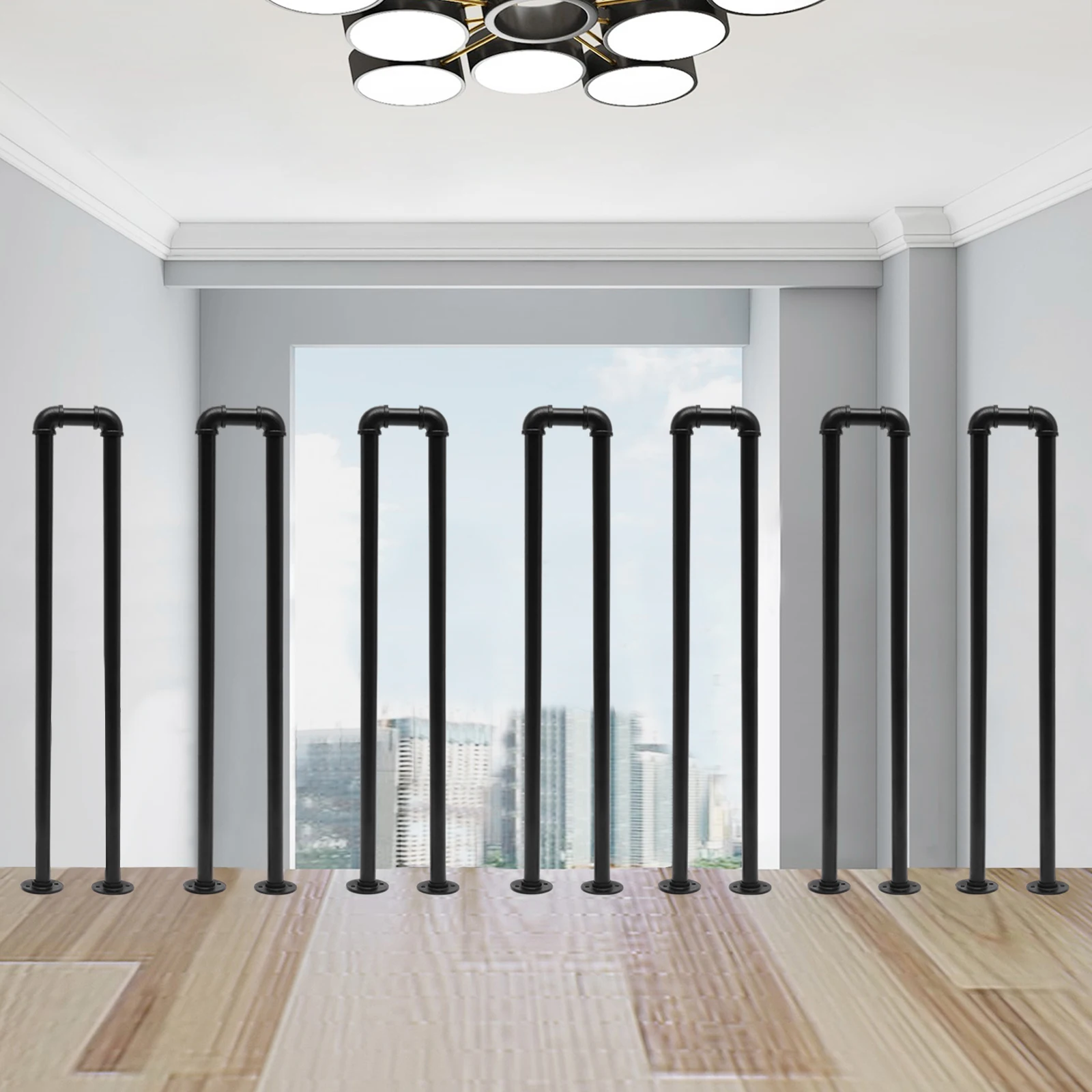 5pcs U-shaped Industrial Style Staircase Anti Slip Handrails, Retro Tubular Thickened Indoor Fence for Lofts, Hotels and Office