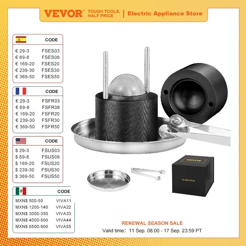 VEVOR-Ice Ball Press Kit, Aircraft Al Alloy Maker, Sphere Tong e Drip Tray, 2.4 ", 60mm