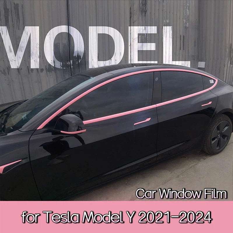 Blackout & Pink Window Trim for Tesla Model Y 2021-2024, Gloss PET Film