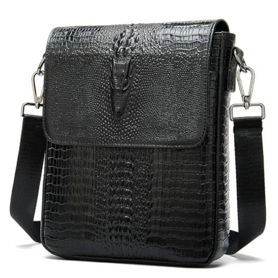 

NIUCUNZH Leather Flap Messenger Bag for Men Small Crossbody Shoulder Bag, Novelty Crocodile Embossed