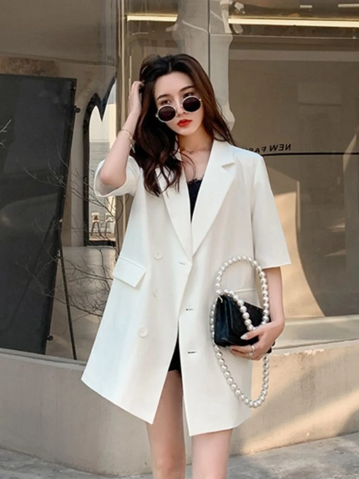 Fashionable Trendy Slim Fit Short Sleeve Thin Suit Women's Clothing plus Size 300 Pounds Gentle Wind High End Style Summer Suit
