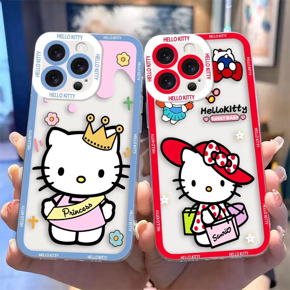 Cute S-Sanrio H-Hello Kitty Cover Clear Phone Case For iPhone Apple 15 14 12 13 11 8 7 6 6S SE Plus X XR XS Max Case Funda Shell