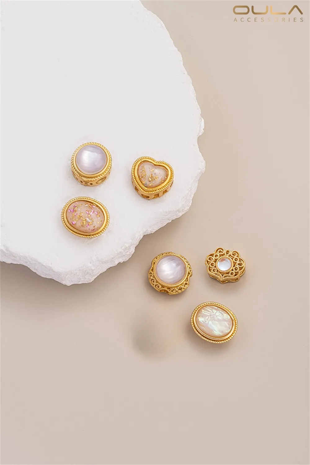 

Copper Plated Matte Gold Inlaid with Imitation Opal Cat's Eye Isolation Beads Transfer Beads Handcrafted Diy Jewelry Accessories