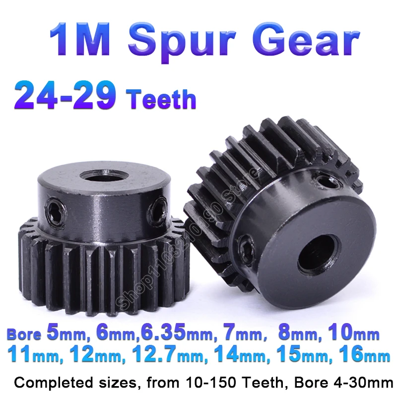 

1Pc 1M 24-29 Teeth Spur Gear Bore 5/6/6.35/7/8/10/11/12/12.7/14/15/16mm 1 Module Pinion Motor Gears With Step Transmission Parts