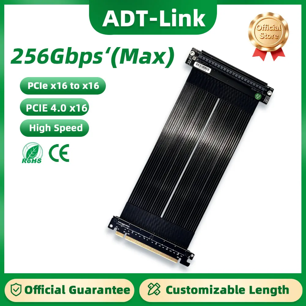 

Кабель-удлинитель ADT-Link Inverse Right Angle PCI-E 4.0 X16 для видеокарт, 90 градусов ° Адаптер для графических процессоров RTX4090 RX7900xtx для корпуса ПК