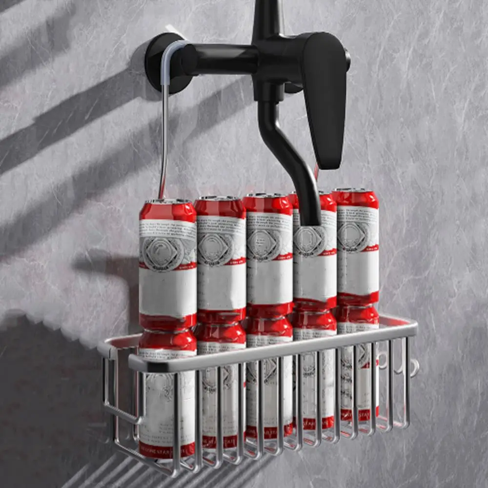 Silver/Black/Grey Hanging Shower Basket Rustproof Large Capacity Bathroom Hanging Shelf with Hooks Aluminium Faucet Hanger