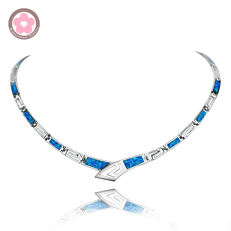 JLN-010 Top Quality Silver plated Blue Opal Gemstone Necklace for Women Luxury Fashion Jewelry Necklace