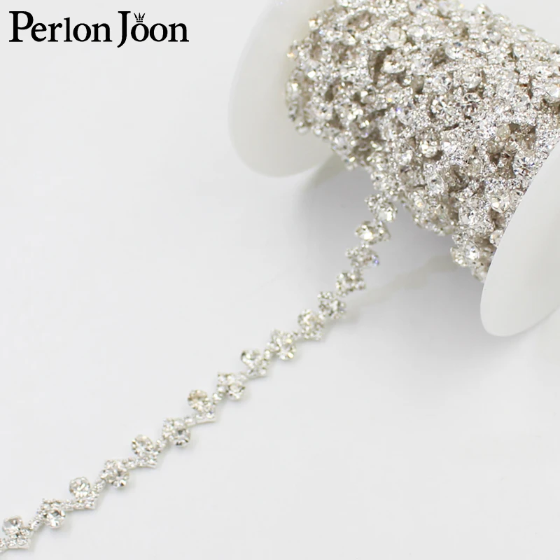 1cm wS-shape rhinestone trim bending crystal silver metal chain women clothing decorative shoes Accessories ML059