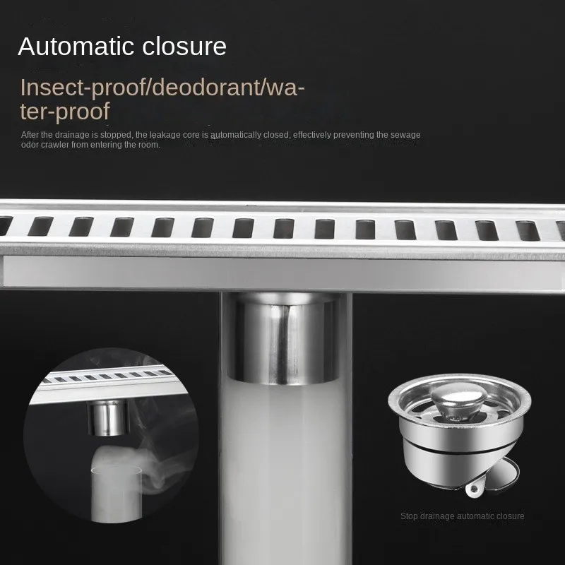 Strip Extended Floor Drain Stainless Steel Large Displacement Anti-Odor Barrier Hair Floor Drain Hotel Family Bathroom Balcony