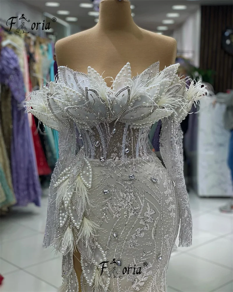 Eleganti cristalli di Dubai sirena abiti da sera formali perline Appliques 3D abito da ballo arabo abito da festa avorio 2023 robes de soirée