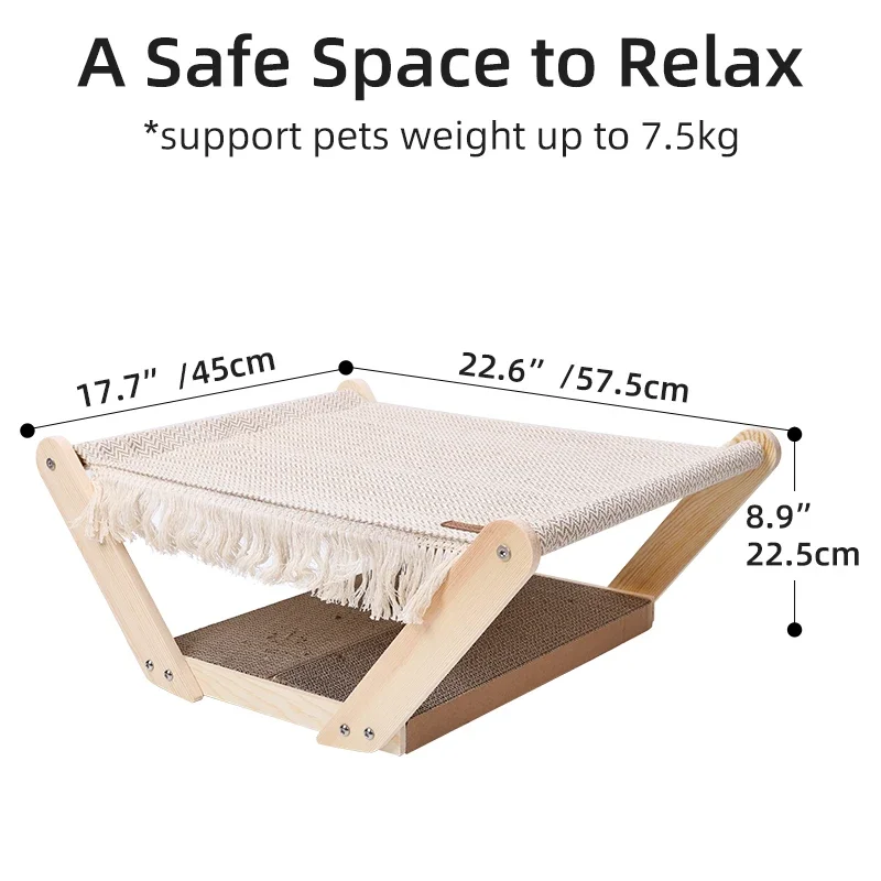 Accesorios para gatos Cama para gatos de madera ajustable Árbol Hamaca para mascotas elevada de madera maciza