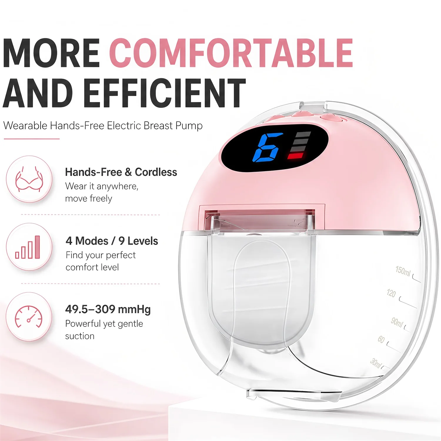 Wearable Breast Pump Hands Free Electric Portable Wearable Breast Pumps Slient BPA-free Breastfeeding Milk Collector