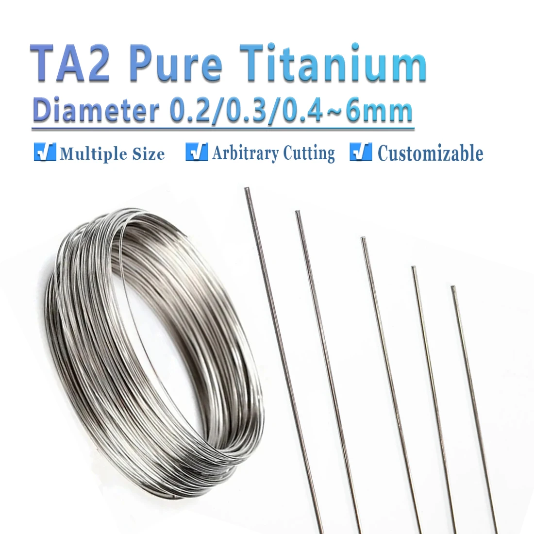 Ta2 Titanium Alloy Wire Round Titanium Alloy Wire, Pure Titanium Wire, Diameter From 0.2mm To 6mm Various Lengths Are Available.