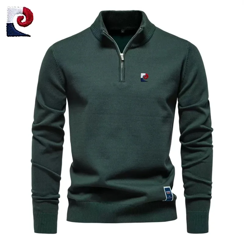 قميص بولو محبوك عالي الجودة بنصف سحاب للرجال جديد، كاجوال، دافئ ومتعدد الاستخدامات