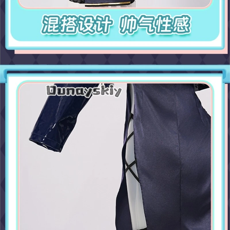 LWW28*Azur Lane Cheshire Daily Dress Cosplay Costume Full Set Blue White Cat Ears Thigh High Stockings Lace Skirt Bow Tie Tail - view 4