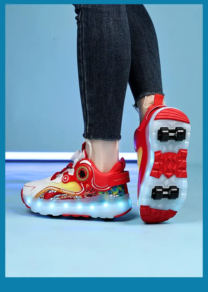 أحذية التزلج على الجليد للأطفال موضة أحذية المشي الرياضية الخارجية 2024 أحذية خفيفة LED جديدة أحذية رياضية لطيفة للأطفال للفتيات