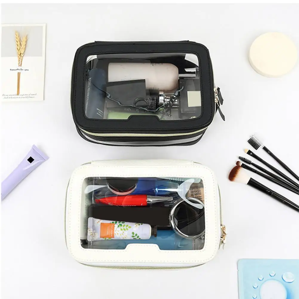 Transparent Cosmetic Bag Zipper Closure Waterproof Visible Square Shape Business Trip Makeup Bag Toiletry Pouch Makeup Organizer