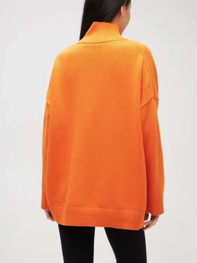 White Knitted Sweaters for Women 2024 Autumn Winter Oversized Pullovers Orange All-match Soft Thick Women\'s Turtleneck Jumpers