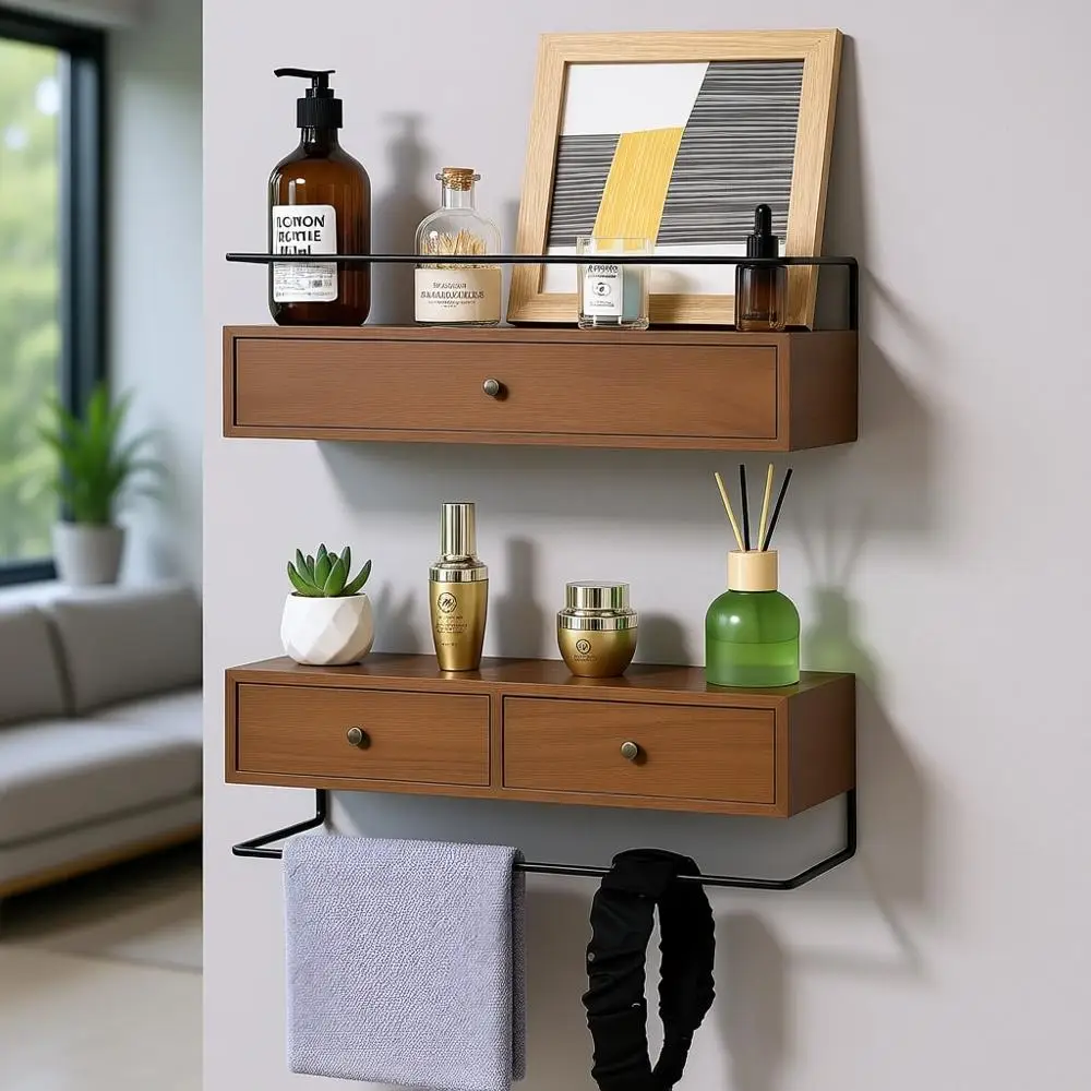 

Rustic Wall-Mounted Shelves for Living Room, Kitchen, and Home Decor with 2 Floating Racks for Plants, Books, and More