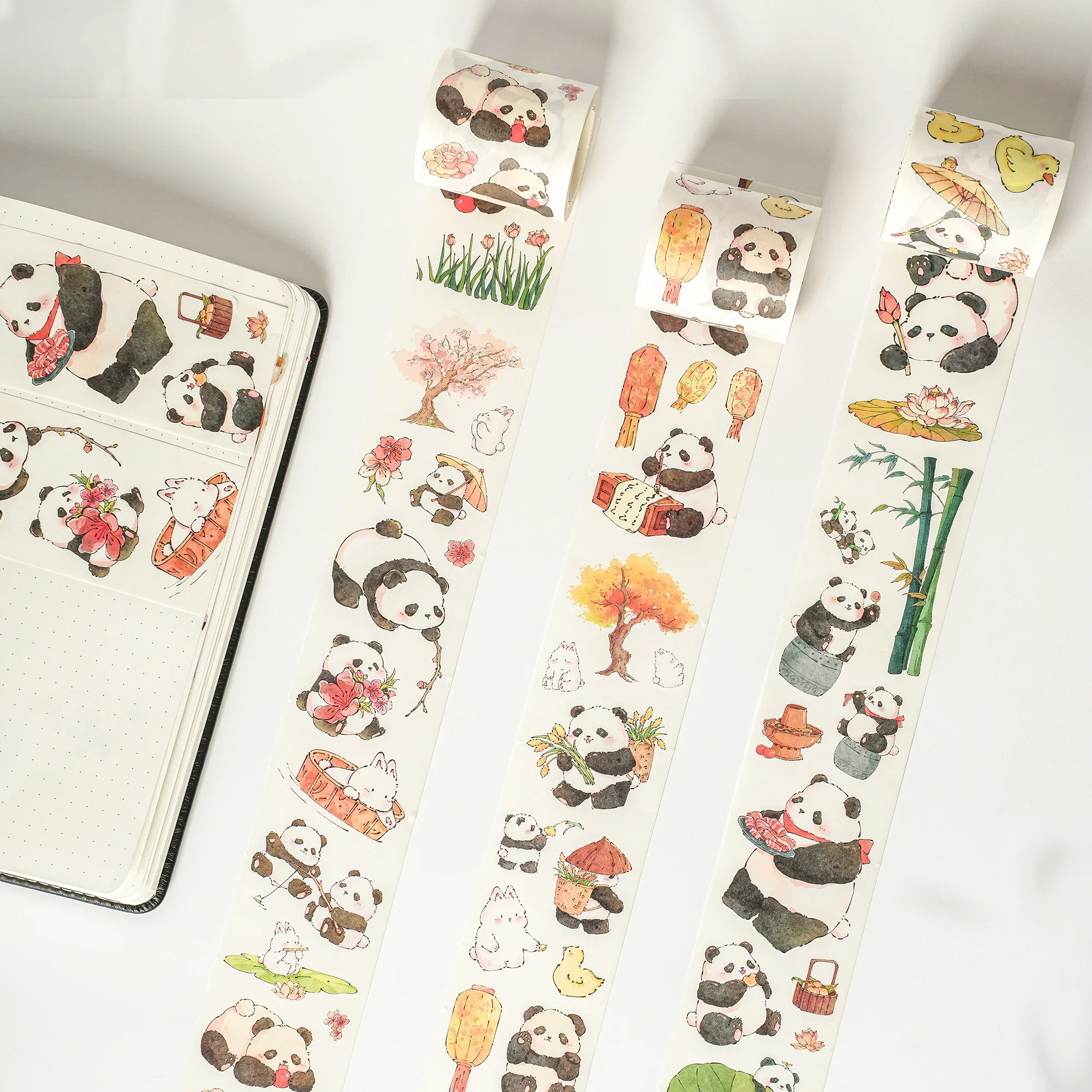 WT Washi Pet Tape Panda's Wonderful Journey, National Style Cute Animal Panda and Paper Tape Die-cut