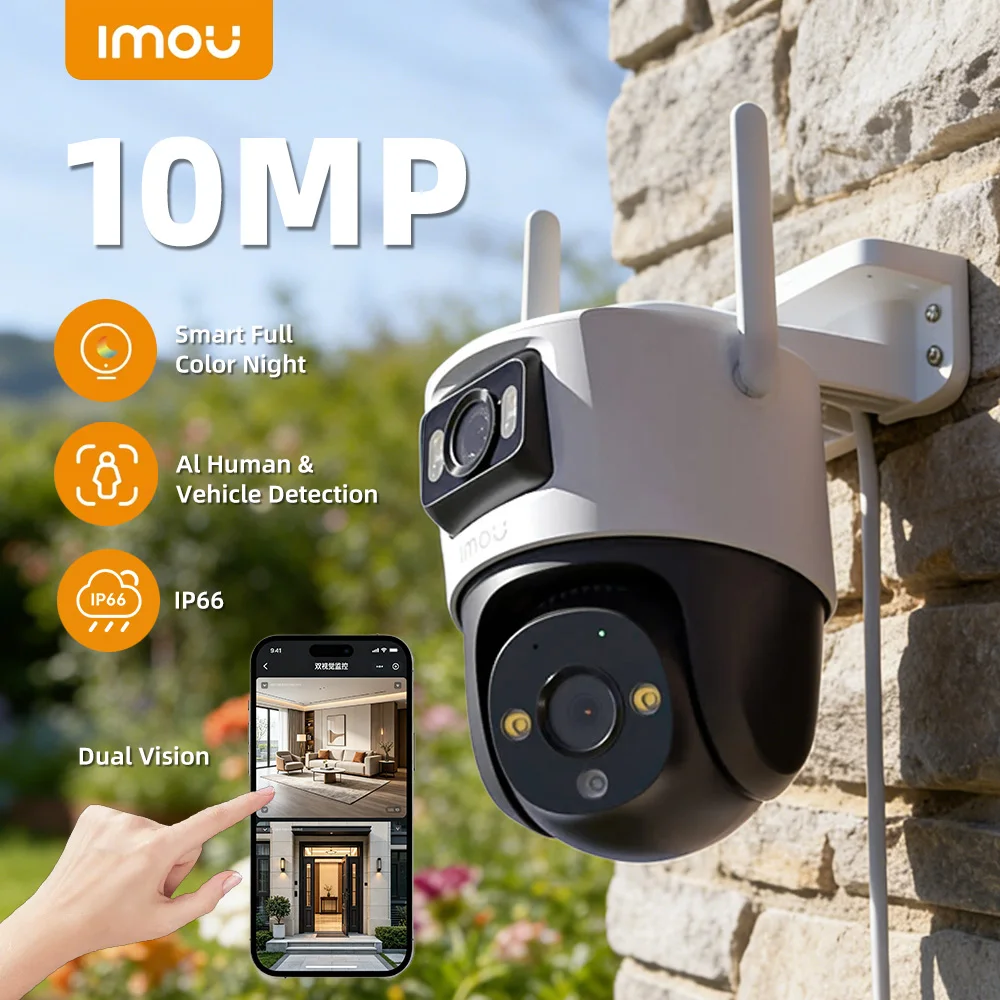 Cámara IP WIFI PTZ para Exteriores IMOU Cruiser Dual de 10MP con Doble Lente, Detección Inteligente de Personas y Vehículos con IA, Vigilancia de Seguridad para el Hogar