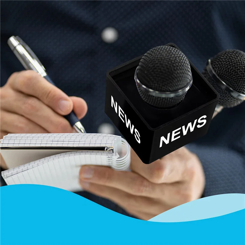 A41Z-10Pcs Microphone Markflag Mic Station-Cube Interview Box Stand Flags Shaped Holder Reporter Injection,Black