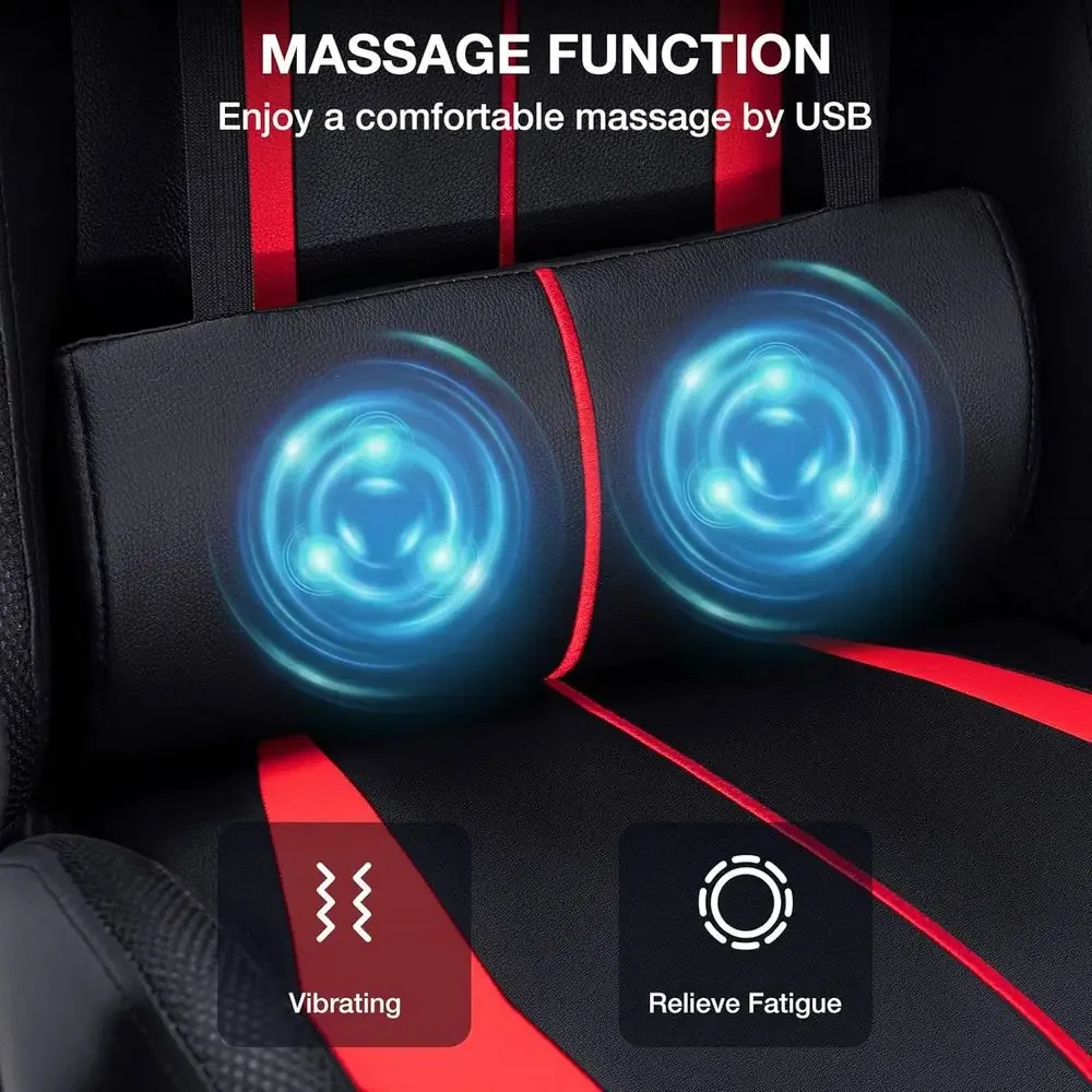 Ergonomic High-Back Gaming Chair with LED RGB Lights, Adjustable Lumbar Support and Linkage Armrests in Red and Black view 6