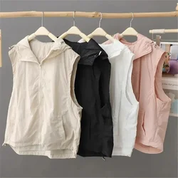 Summer Korean Large Size leisure Vest Jacket Female Loose Hooded Sleeveless Coat Sunscreen Women Waistcoat Outwear Thin Tops