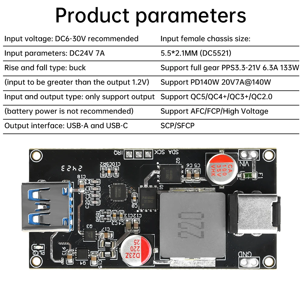 Multi-Protokoll-Desktop-Schnelllade-Modul DC6V 30V 140W QC4.0 PD5.0 Hochleistungs-Intelligentes Lademodul für Mobiltelefone – Detail 4