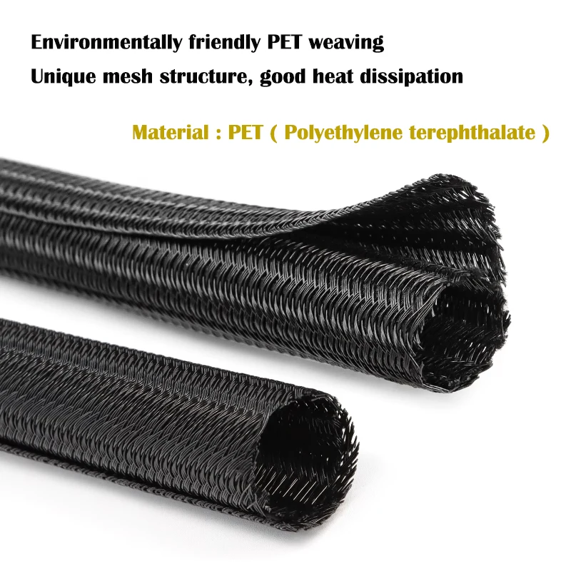 1~50m Self Closed Expandable PET Braided Cable Sleeves Insulated Auto Line Split Loom Pipe Wire Organizer Protection Wrap Sheath